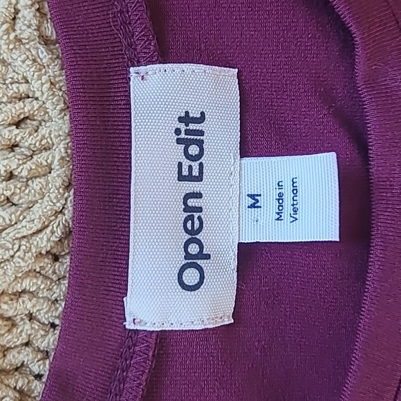 Open Edit Burgundy Ruched Long Sleeve Knit Midi Dress - Size M - Picture 6 of 7